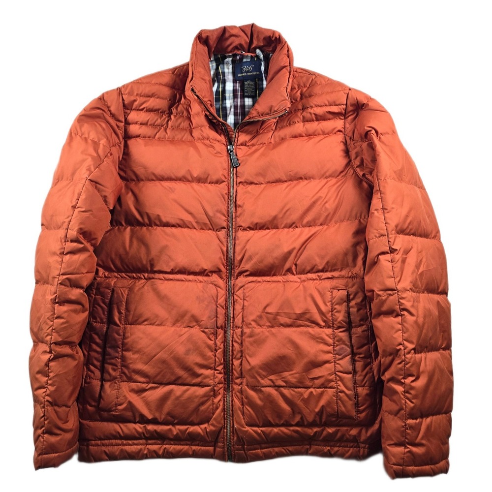 Brooks Brothers Down Puffer Jacket Mens Medium Orange Feather 346 Quilted Chore